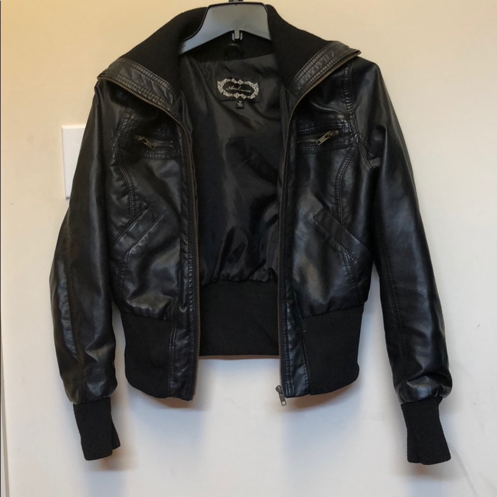 Black leather jacket.